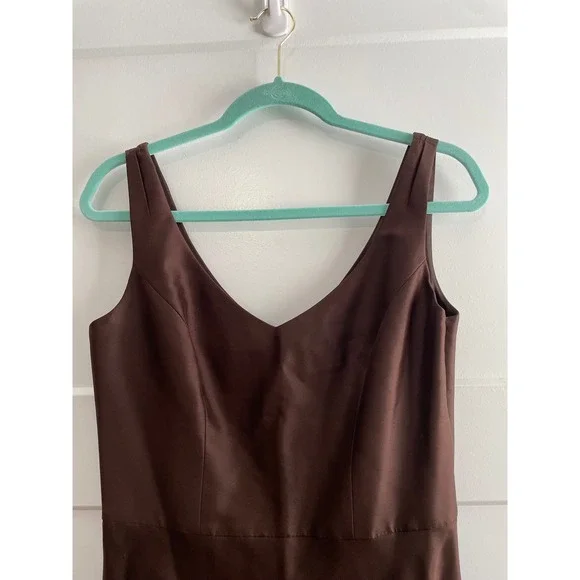 Ann Taylor Brown V-Neck Fit and Flare Sleeveless Midi Dress Size 4 203330 - Picture 5 of 7